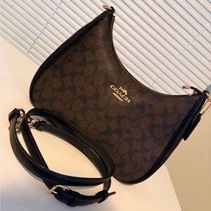 Coach Signature Brown and Black Teri Hobo Bag